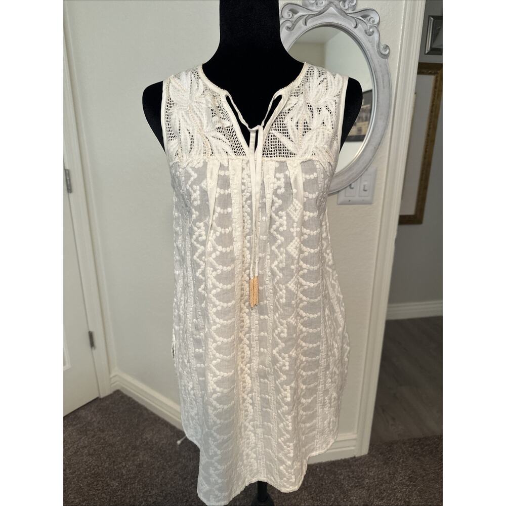 Anthropologie Boho Off White Beaded Tassels Sleeveless Top Size XS Tunic Beaded